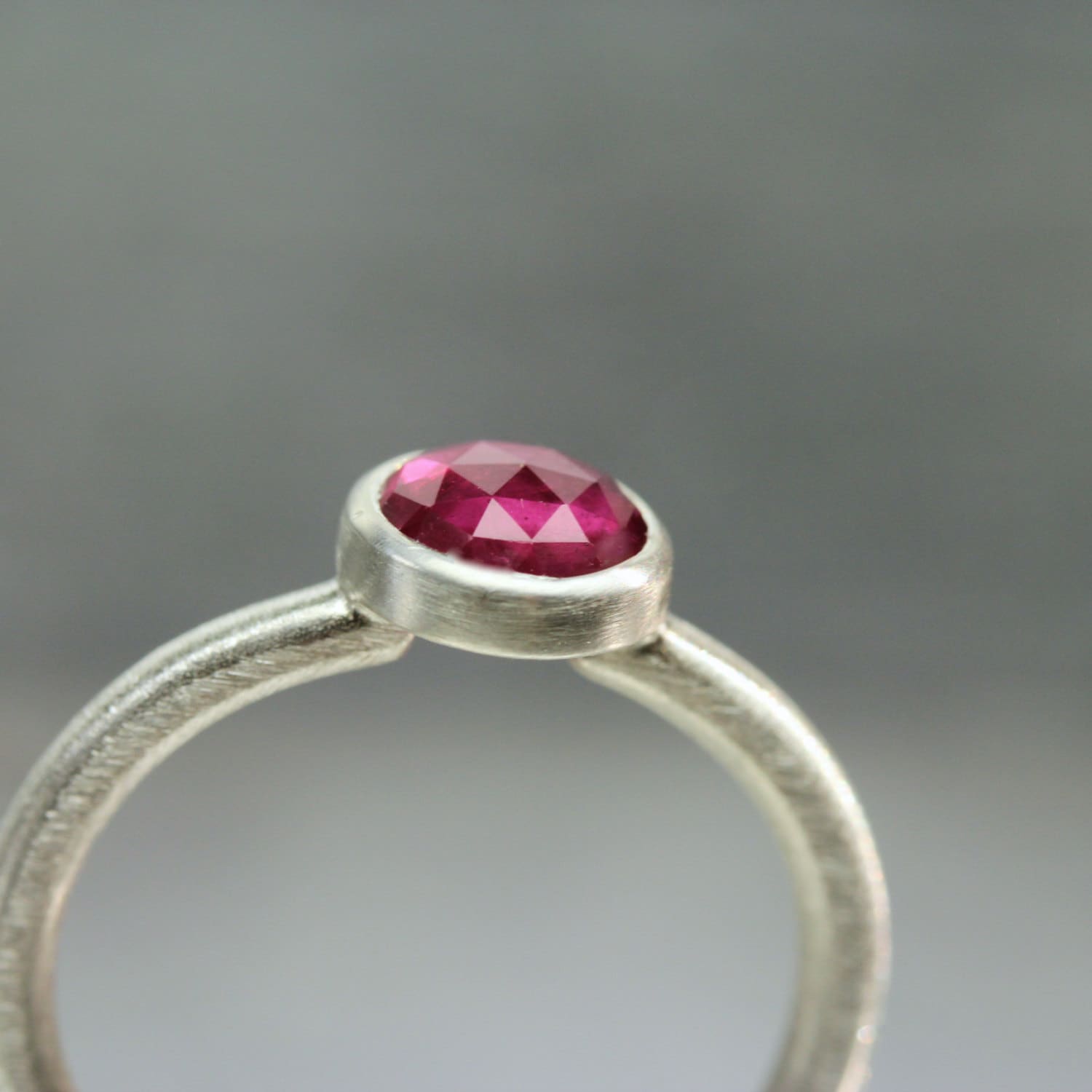 Delicate Modern Rose-cut Ruby Silver Ring Intense Pink Red | Etsy