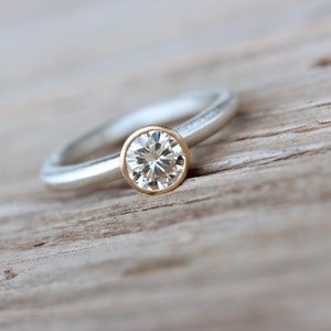 Modern Silver Gold Moissanite Engagement Wedding Ring Set Small ...