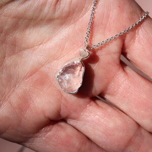 Rough Rose Quartz Crystal Necklace Silver 14K Rose Gold Romantic Drop Heart Bezel Pendant Raw Pink Pastel Madagascar Gemstone Rosentropfen image 10