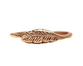 14K Rose Gold Woodland Feather Ring Delicate Cute Boho Organic Bird Pink Handmade - Feather's Rose