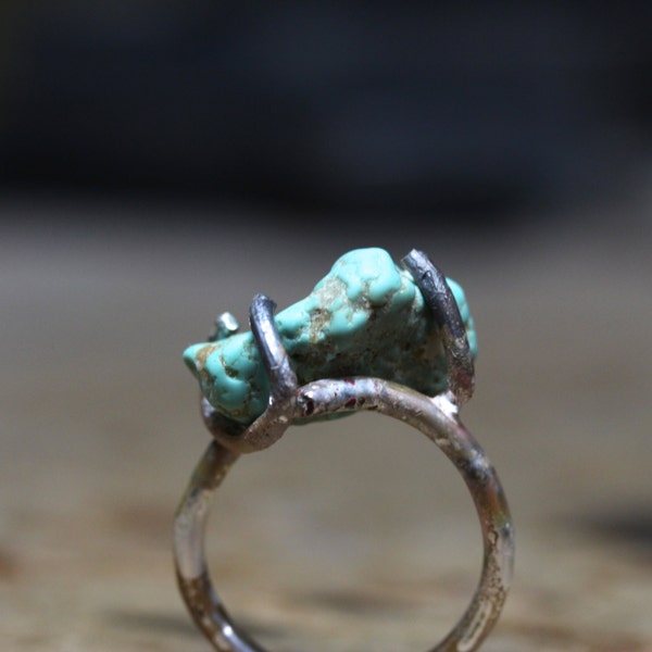 Organic Rough Turquoise Silver Ring Southwest Blue - Cerrillos Ridge