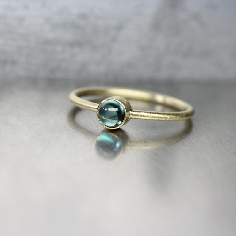 Indicolite Tourmaline 18K Yellow Gold Ring Stackable Modern - Etsy