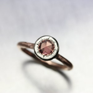 Clear Rose Cut Sapphire Engagement Ring Orange Peach Pink 14K Rose White Gold Elegant Minimalistic Sunshine Unique Bridal Band - Solar Flare