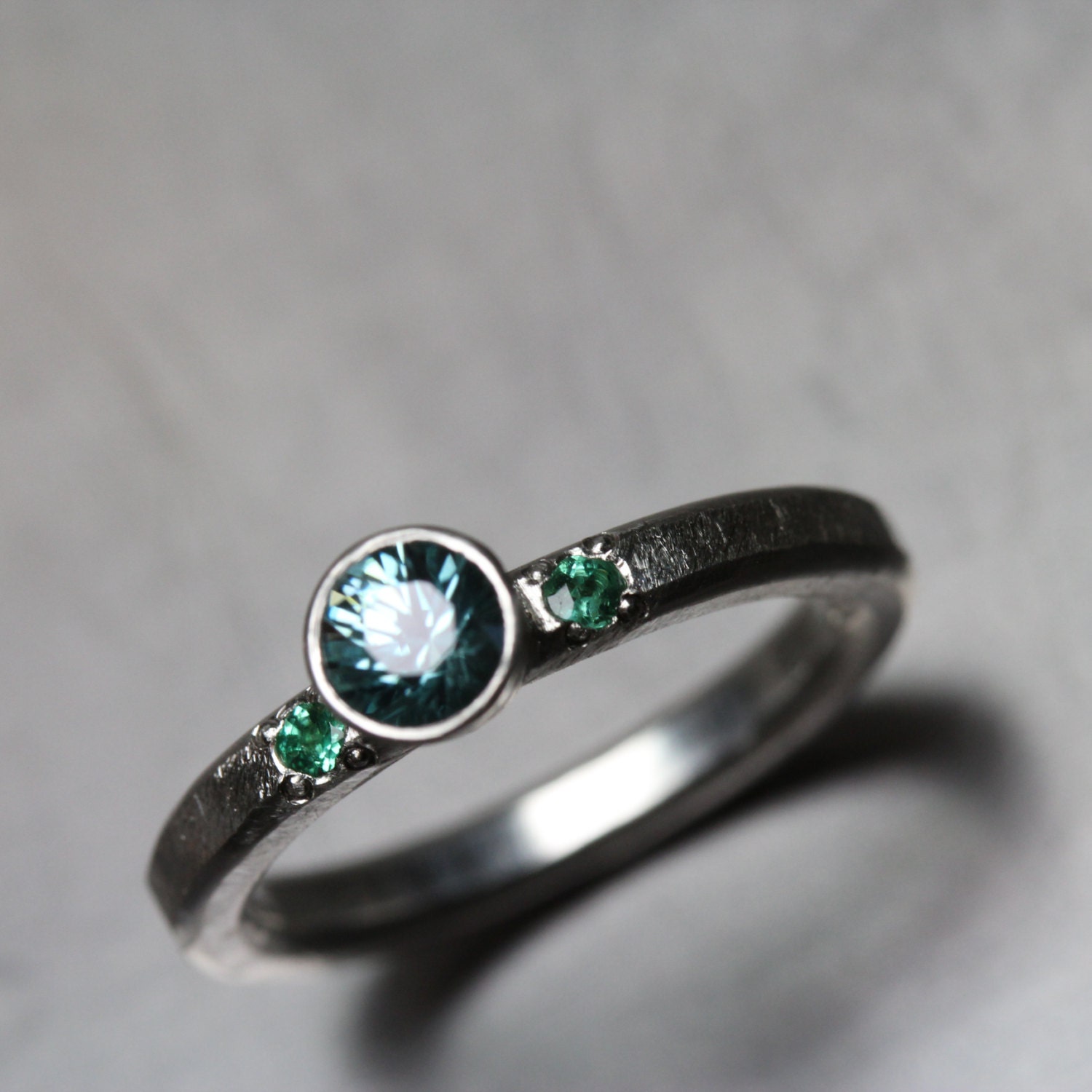 Blue Zircon Emerald Engagement Ring Silver Mermaid Ocean Etsy Nederland