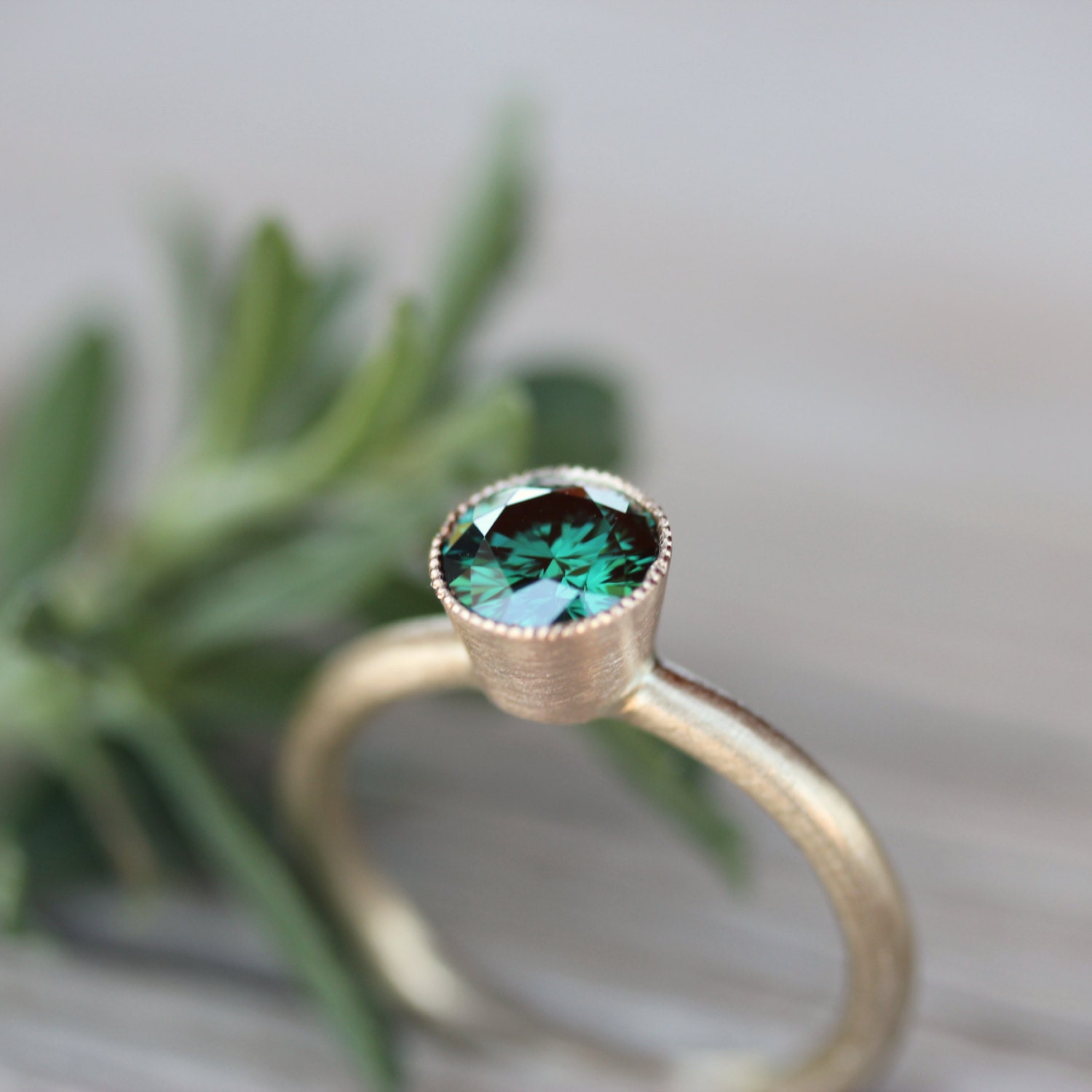 Woodland Engagement Ring Emerald Green Moissanite 14K Yellow Etsy