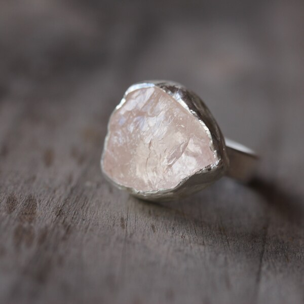 Rough Pale Pink Kunzite Silver Ring Rustic Rose Lake - Rosensee