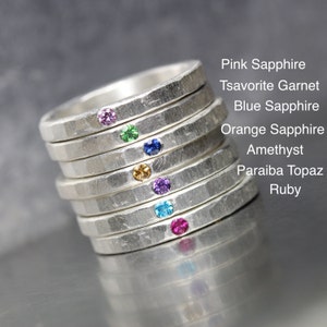 Multicolored Gemstone Stacking Rings Hammered Textured Silver Sapphire ...