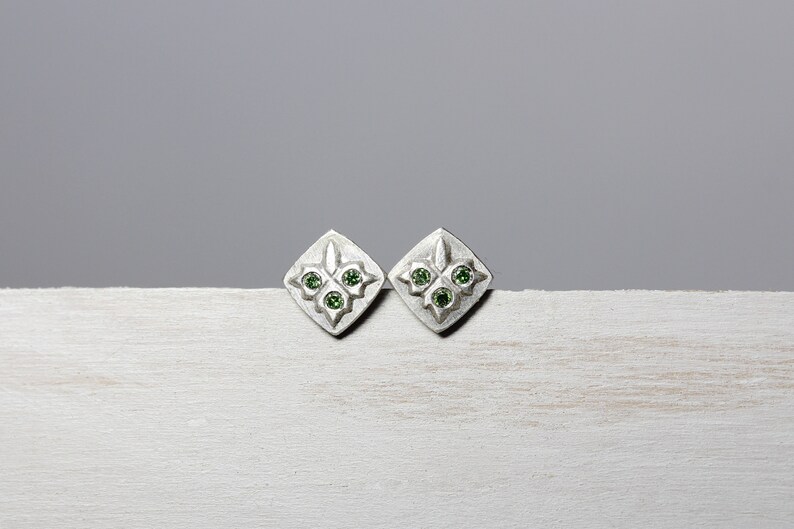 Cute Nordic Style Christmas Stud Earrings Modern Embossed Silver Branches Green Diamonds Festive Romantic Accessories Mistletoe Kisses image 2