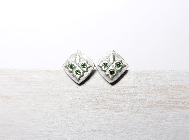 Cute Nordic Style Christmas Stud Earrings Modern Embossed Silver Branches Green Diamonds Festive Romantic Accessories Mistletoe Kisses image 3