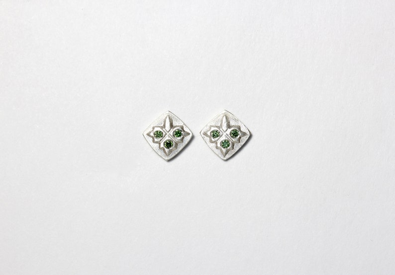 Cute Nordic Style Christmas Stud Earrings Modern Embossed Silver Branches Green Diamonds Festive Romantic Accessories Mistletoe Kisses image 4