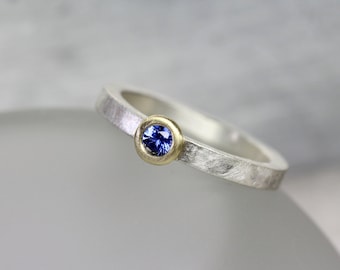 Simple Modern Blue Sapphire Engagement Ring 18K Yellow Gold Silver Bright Cornflower Gemstone Genuine Minimalist Bridal Band - Ceylon Circle