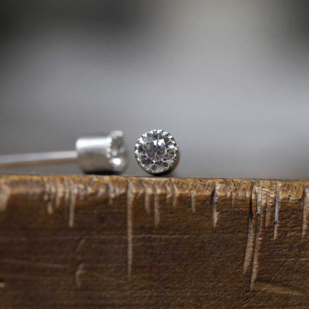 Gracie Silver Stud Earrings, White CZ main image 1