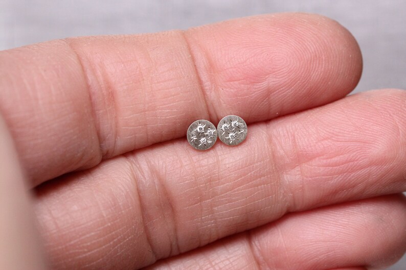 Delicate Tiny 6 Diamond Starburst Stud Earrings Silver Cosmic Sparkle Gray Twinkle Cute Inspirational Graduation Gift Idea Dreisternchen image 7