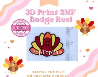 Thanksgiving Turkey Badge Reel Topper 3MF File for 3D Printing - Digital Download - NO Physical Item