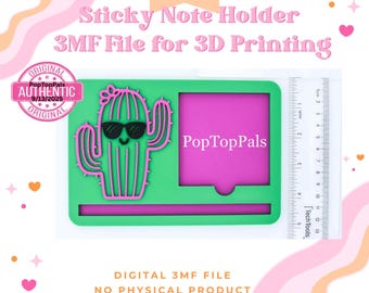 Cute Cactus Themed Sticky Note Holder:  Digital Download - 3MF File for 3D Printing - NO Physical Product