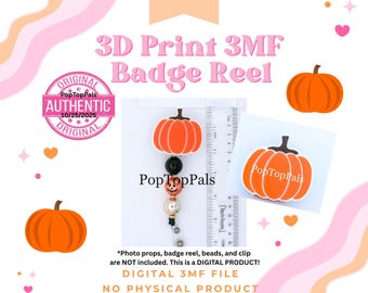 Cute Pumpkin Badge Reel Topper 3MF File for 3D Printing - Digital Download - NO Physical Item