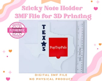 Texas Sticky Note Holder: Digital Download - 3D STL & 3MF - File for 3D Printing Sticky Note Holder