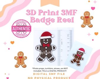 Gingerbread Man Christmas Badge Reel Topper 3MF File for 3D Printing - Digital Download - NO Physical Item