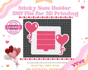 Valentine Heart Balloon Sticky Note Holder: Digital Download - 3D 3MF - File for 3D Printing