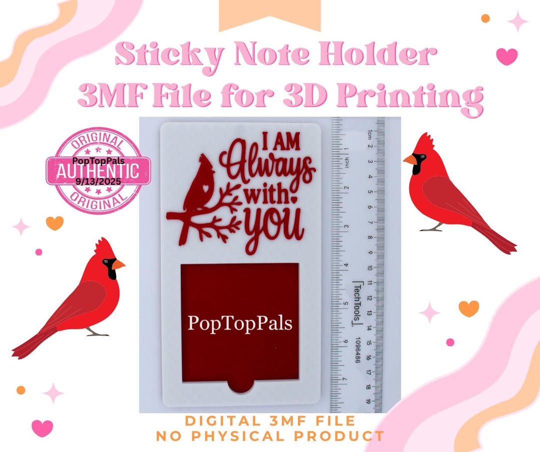 I Am Always With You Cardinal Sticky Note Holder: 3D Print File (3MF ...
