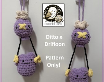 Ditto x Drifloon Dreamy Duo: Low-Sew Crochet Pattern (Pokopia inspired) - PDF ONLY