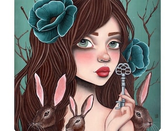 Three hares, Pop Surreal FIne art Print 8x10
