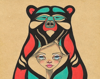 Spirit Animal Totem, Pacific Northwest, Bear Totem, Strength totem, Original Art Giclee fine art print 8x10