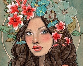 The Moon and The Stars fantasy art nouveau signed fine art print  8x10