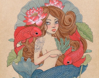 The Flower Tides, Mermaid wall art, Beach house, multiple sizes