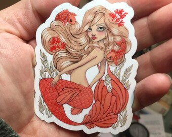 Swimming with Koi Mermaid Vinyl Sticker