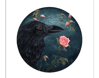 Garden Crow Giclée Print: Signed Fine Art, 8.5x8.5