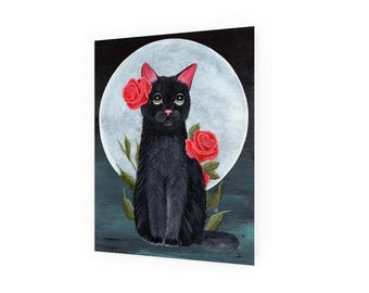 Rising Moon Black Cat Art Notecard