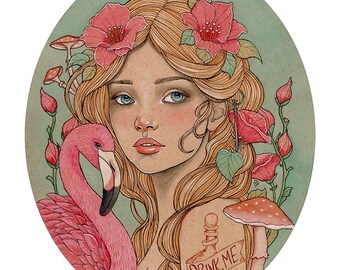 Alice and the flamingo, print 8x10