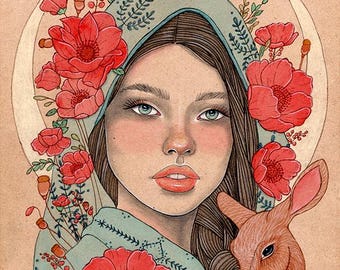 Lada Slavic Goddess 8x10 Original watercolor and ink mixed media