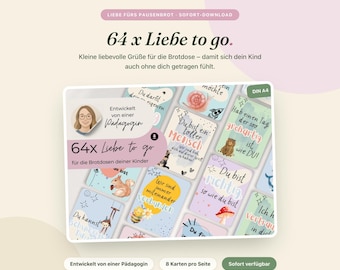 Love for packed lunches – 64 colorful message cards for children | digital | Lunchbox cards to combat separation anxiety | Encouragement cards for kindergarten & school