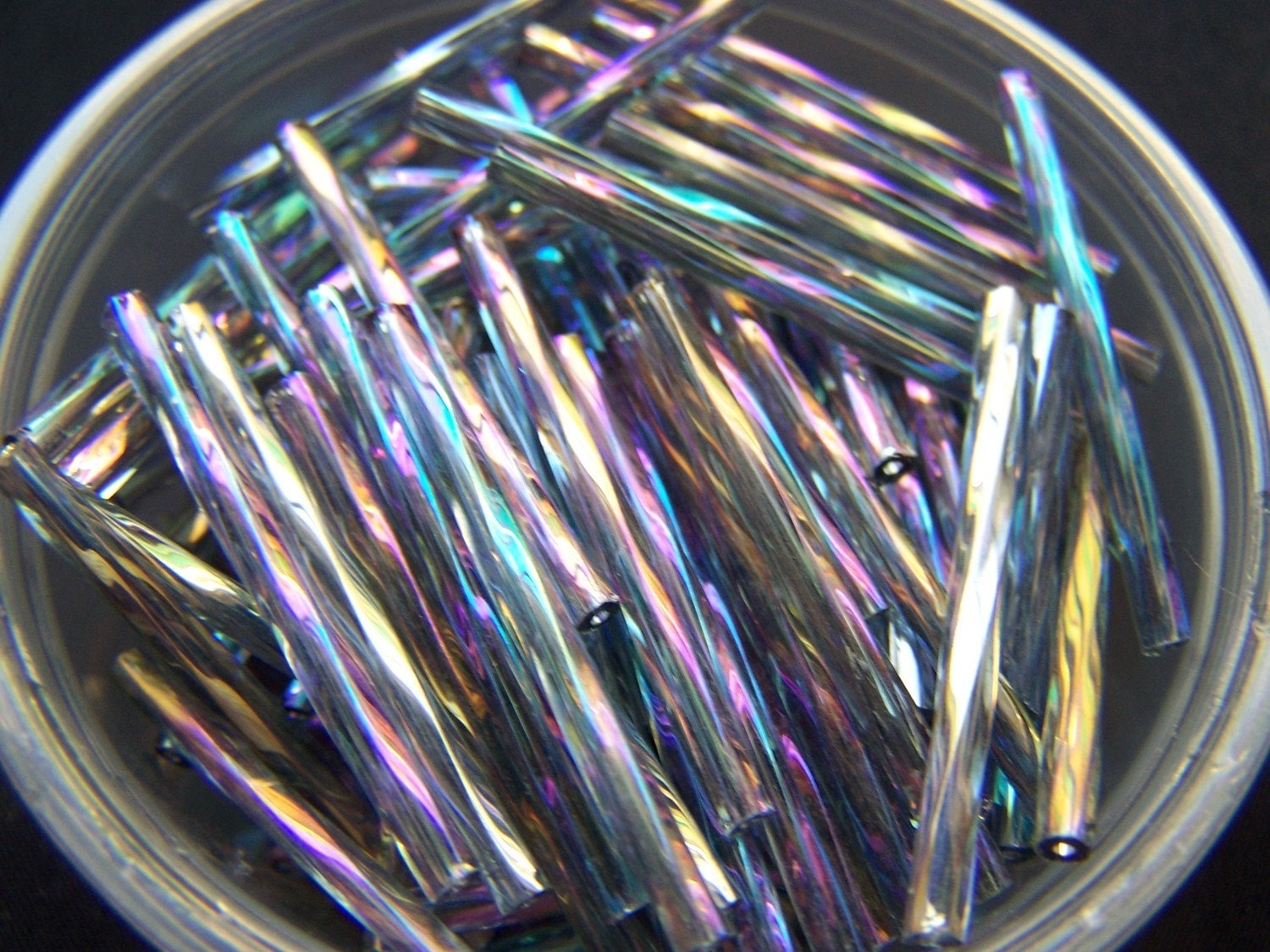 Vintage super long 30mm bugle beads Crystal AB Iridescent Etsy