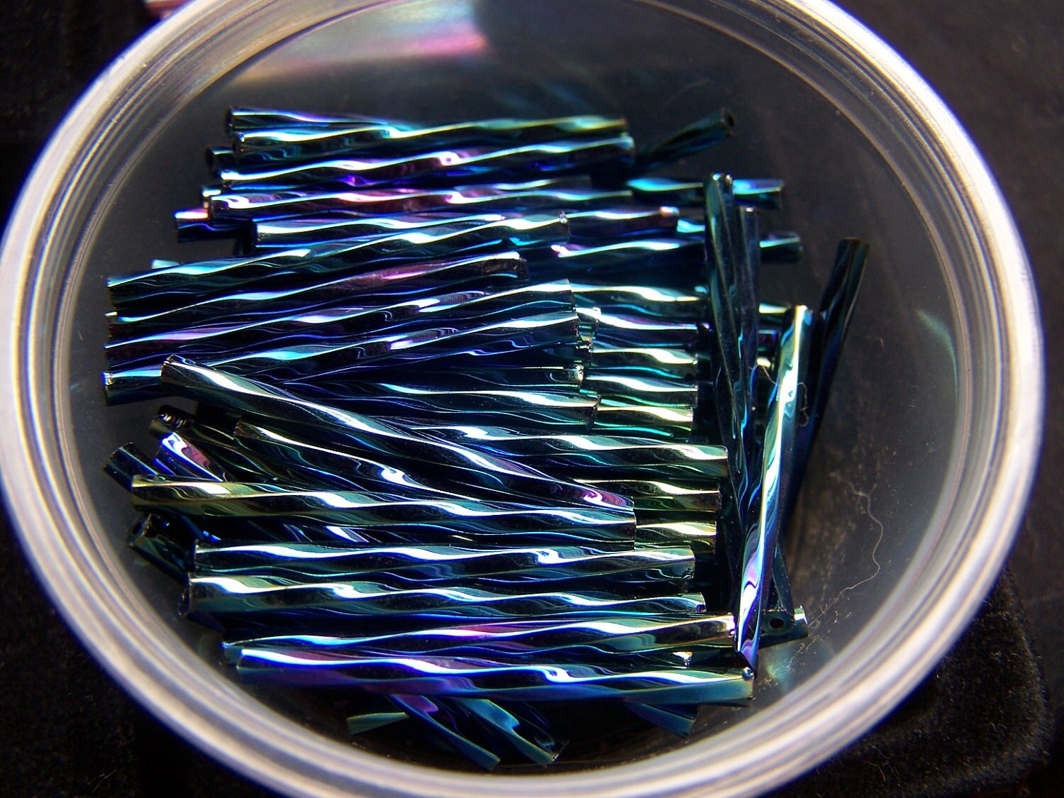 Vintage super long 30mm bugle beads Blue Iris Mettalic purple Etsy