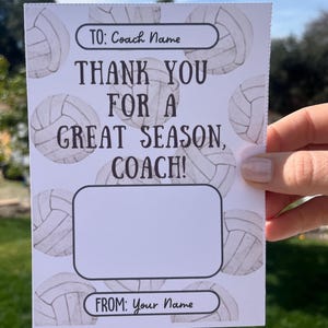Biglietto di ringraziamento fai da te modificabile per allenatore di pallavolo - Porta carte regalo stampabile - Regalo di fine stagione - Download immediato PDF e modello Canva