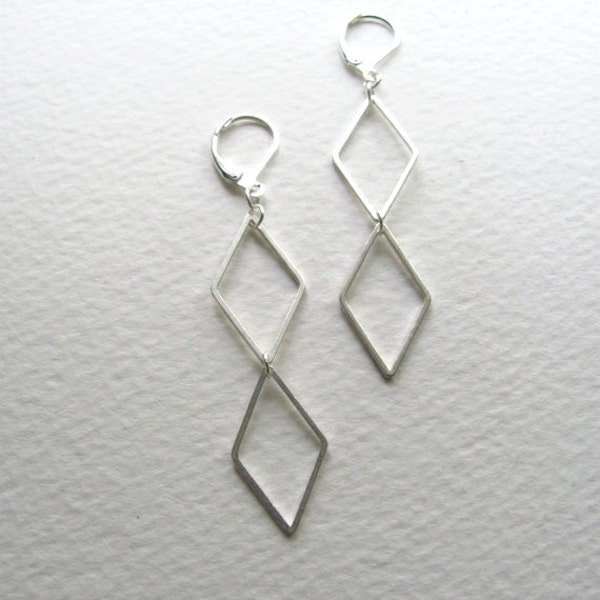 Sterling silver geometric diamond cut-out dangle earrings