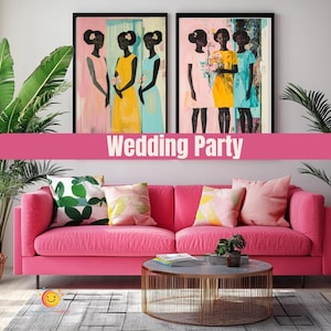 Wedding Party – Digital Art Prints – AKA Inspired Pink and Green Wall Decor