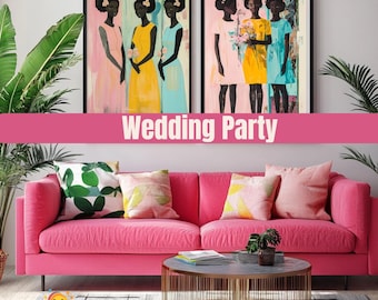 Wedding Party – Digital Art Prints – AKA Inspired Pink and Green Wall Decor