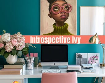 Introspective Ivy – Digital Art Print – AKA Inspired Pink and Green Wall Decor