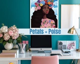 Petals and Poise – Digital Art Print – Black Art Inspired Wall Decor