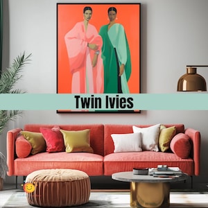 Twin Ivies – Digital Art Print – AKA Inspired Pink and Green Wall Decor