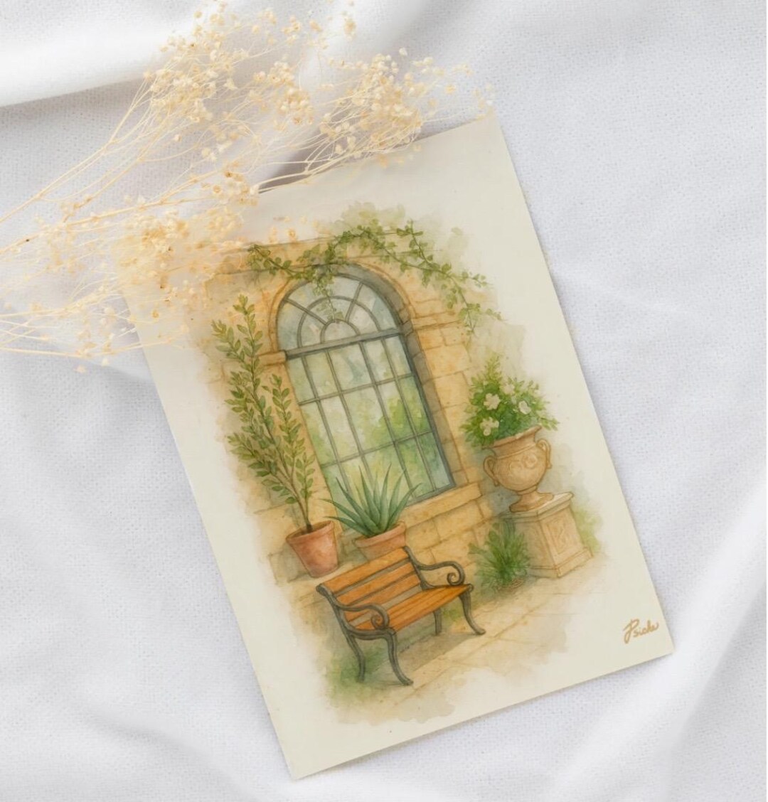 Mediterranean Garden Printable Wall Art – Watercolor Window & Bench ...