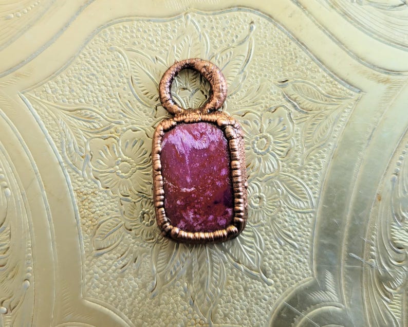 Gemstone Jewelry, Dark Pink Howlite Necklace; Copper Boho Pendant - Etsy