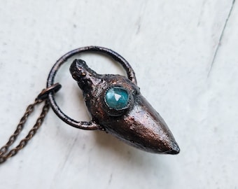 Electroformed Acorn Necklace, Natural Pendant with Kyanite Gem, Forestcore, Whimsigoth Gift, Fairycore, Gemstone Jewelry, Woodland