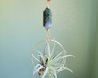Hanging Planter, Wall Decor, Moss Agate Air Plant Holder, Gardening Gift with Crystals, Boho Decor, Jewelry For Your Plants