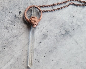 Lemurian Quartz Crystal Necklace, Extra Long Point, Minimalist Jewelry, Unisex Jewelry, Gift Under 50