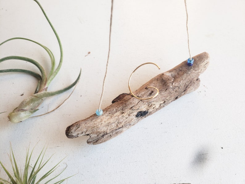Driftwood Air Plant Holder WITHOUT Plants, Small Airplant Hanger, Natural Boho Decor, Wood Decor, Beach House Wall Decor, Gardening Gift Blue Beads